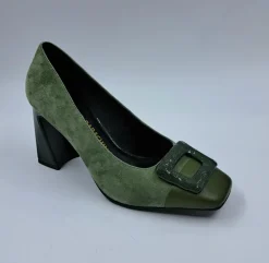 DECOLLETE' IN PELLE E CAMOSCIO VERDE