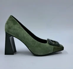 DECOLLETE' IN PELLE E CAMOSCIO VERDE