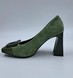 DECOLLETE' IN PELLE E CAMOSCIO VERDE