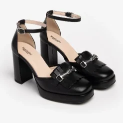 DECOLLETE' PELLE NERA CON FRANGE