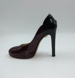 DECOLLETE PELLE VERNICE BORDEAUX E NERO