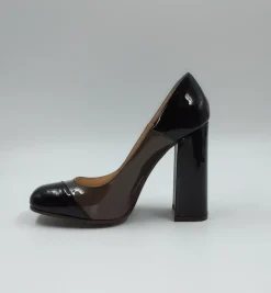 DECOLLETE PELLE VERNICE TRICOLOR STRISCIA TAUPE