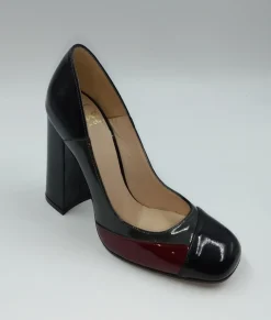 DECOLLETE PELLE VERNICE TRICOLOR STRISCIA BORDEAUX