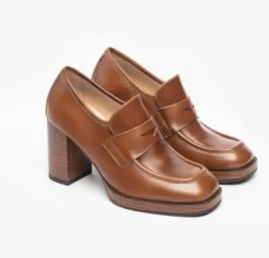 MOCASSINI PELLE TACCO ALTO CUOIO