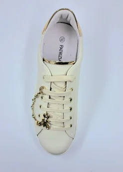 PATRIZIA PEPE SNEAKERS PELLE PANNA CHARMS CATENA GOLD