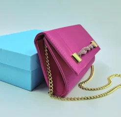 POCHETTE RASO FUXIA APPLICAZIONE STRASS