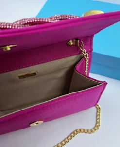 POCHETTE RASO FUXIA APPLICAZIONE STRASS