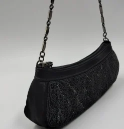 POCHETTE RASO NERO DECORAZIONE PERLINE