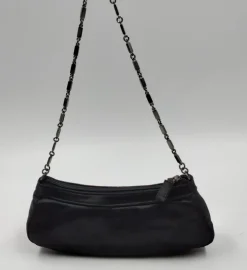 POCHETTE RASO NERO DECORAZIONE PERLINE