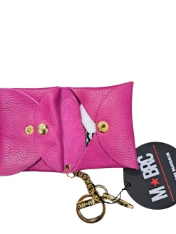 PORTACHIAVI CON PORTA MONETE PELLE FUXIA