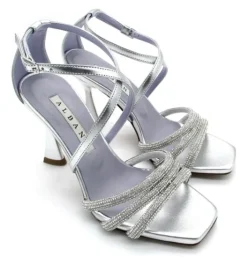 SANDALI ARGENTO DETTAGLI FASCE STRASS INCROCIATE