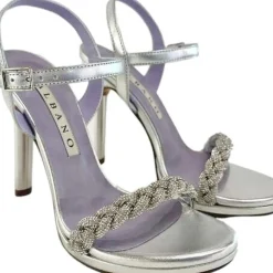 SANDALI ARGENTO TRECCIA STRASS