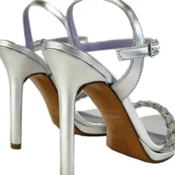 SANDALI ARGENTO TRECCIA STRASS