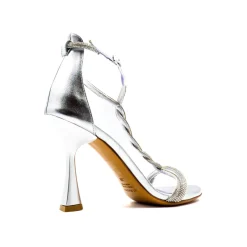 SANDALI FASCE TRECCIA STRASS ARGENTO