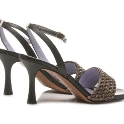 SANDALI FASCIA STRASS NERI E ORO