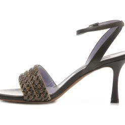SANDALI FASCIA STRASS NERI E ORO