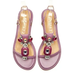 SANDALI IN PELLE CON APPLICAZIONE PIETRE LILLA
