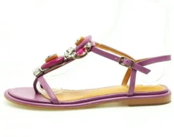 SANDALI IN PELLE CON APPLICAZIONE PIETRE LILLA