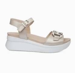 SANDALI PELLE BEIGE APPLICAZIONE METALLICA