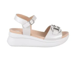 SANDALI PELLE BIANCA APPLICAZIONE METALLICA