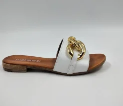 SANDALI PELLE BIANCA CON MAXI CATENA