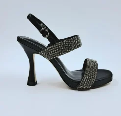 SANDALI PELLE FASCE STRASS NERO