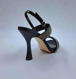 SANDALI PELLE FASCE STRASS NERO