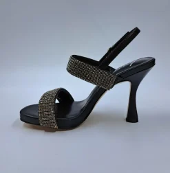 SANDALI PELLE FASCE STRASS NERO