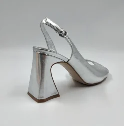 SANDALI PELLE LAMINATO ARGENTO