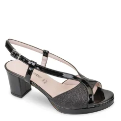 SANDALI PELLE LUCIDA E GLITTER NERI