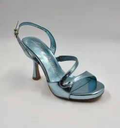 SANDALI PELLE METALLIZATA CELESTE