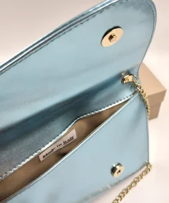 SANDALI PELLE METALLIZATA CELESTE