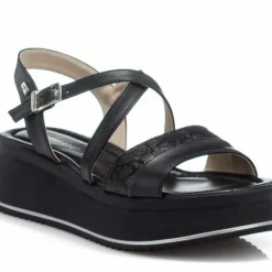 SANDALI PELLE NERA DETTAGLI EFFETTO PITONE