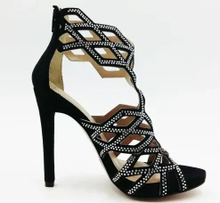 SANDALI TRONCHETTO DONNA PELLE SCAMOSCIATA STRASS