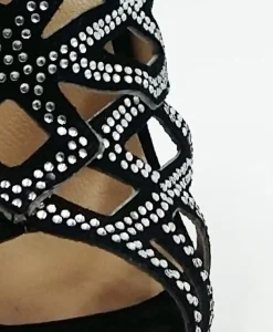 SANDALI TRONCHETTO DONNA PELLE SCAMOSCIATA STRASS