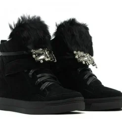 SCARPONCINI CAMOSCIO ALTI CON APPLICAZIONE PELLICCIA ECOLOGICA