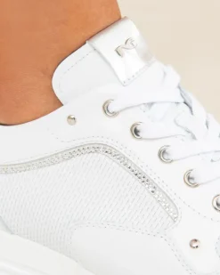 SNEAKERS PELLE BIANCA MICRO STRASS
