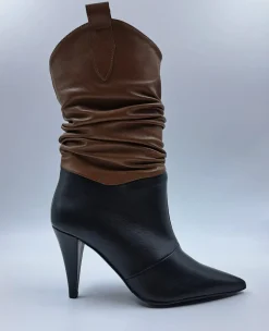 STIVALETTI PELLE CUOIO E NERO