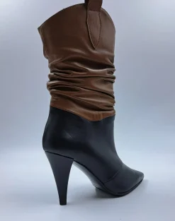 STIVALETTI PELLE CUOIO E NERO