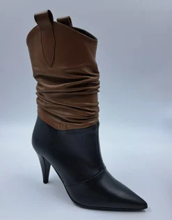 STIVALETTI PELLE CUOIO E NERO