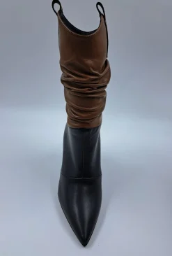 STIVALETTI PELLE CUOIO E NERO