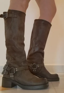 STIVALI BIKER PELLE FIBBIE LATERALI MARRONE