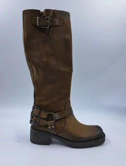 STIVALI BIKER PELLE FIBBIE LATERALI MARRONE