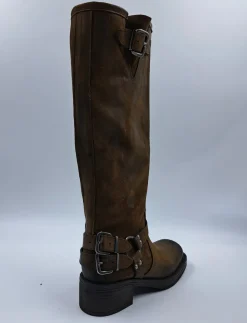 STIVALI BIKER PELLE FIBBIE LATERALI MARRONE