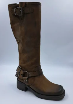 STIVALI BIKER PELLE FIBBIE LATERALI MARRONE