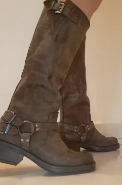 STIVALI BIKER PELLE FIBBIE LATERALI MARRONE