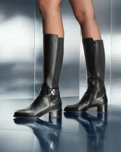 STIVALI VERA PELLE E TELA NERO