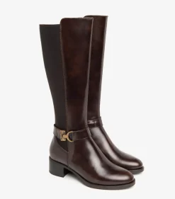 STIVALI VERA PELLE E TELA MARRONE