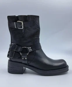 TRONCHETTI BIKER PELLE FIBBIE NERO