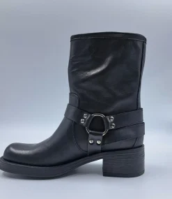 TRONCHETTI BIKER PELLE FIBBIE NERO